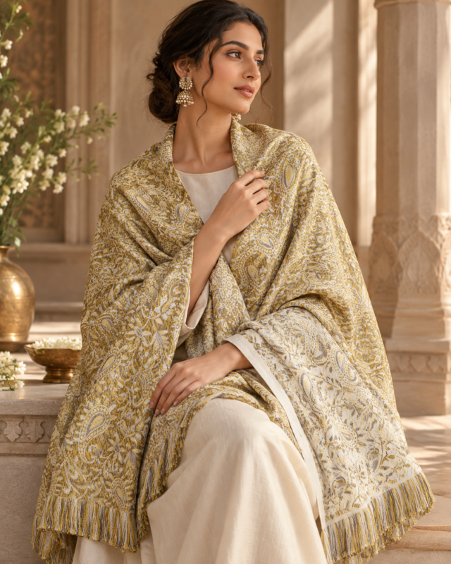 Delecacy Suneh – Silk & Wool Himroo Shawl