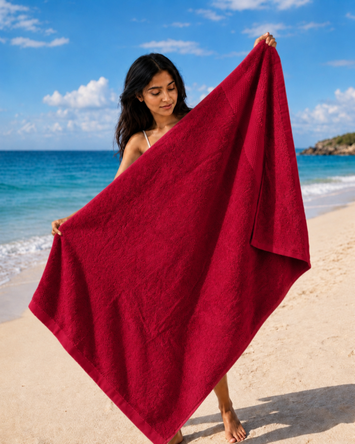 Maroon Towel at the Seaside